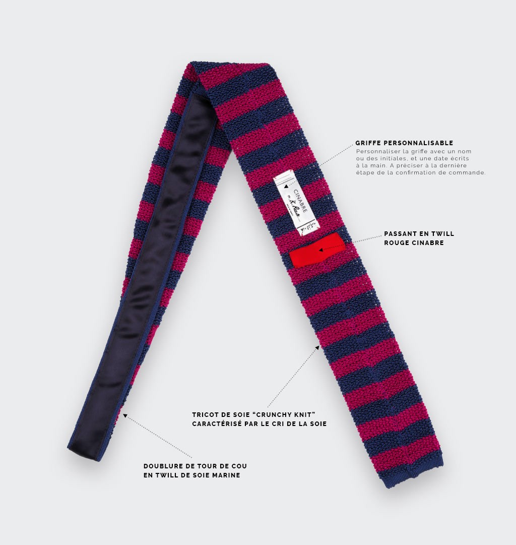 Fuchsia Navy Striped Knitted Tie - Silk - Cinabre Paris