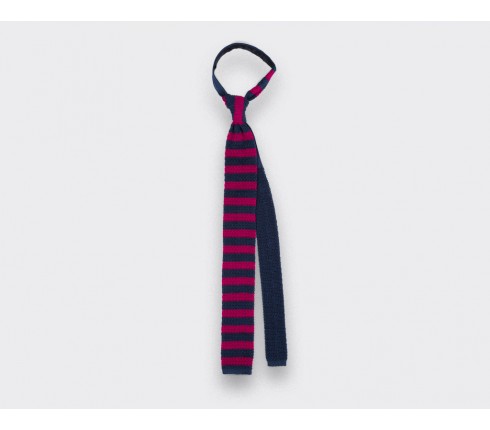 Fuchsia Navy Striped Knitted Tie - Silk - Cinabre Paris