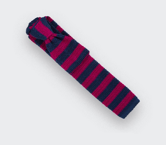 Fuchsia Navy Striped Knitted Tie - Silk - Cinabre Paris