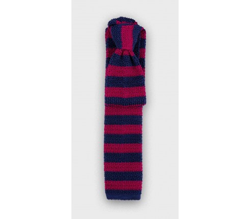 Fuchsia Navy Striped Knitted Tie - Silk - Cinabre Paris