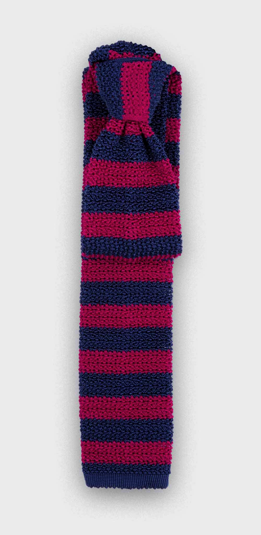 Fuchsia Navy Striped Knitted Tie - Silk - Cinabre Paris