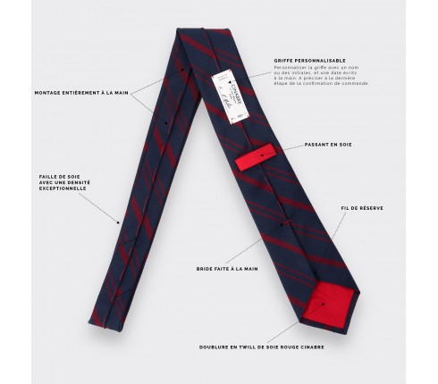 Navy blue and burgundy Club Tie - Cinabre Paris