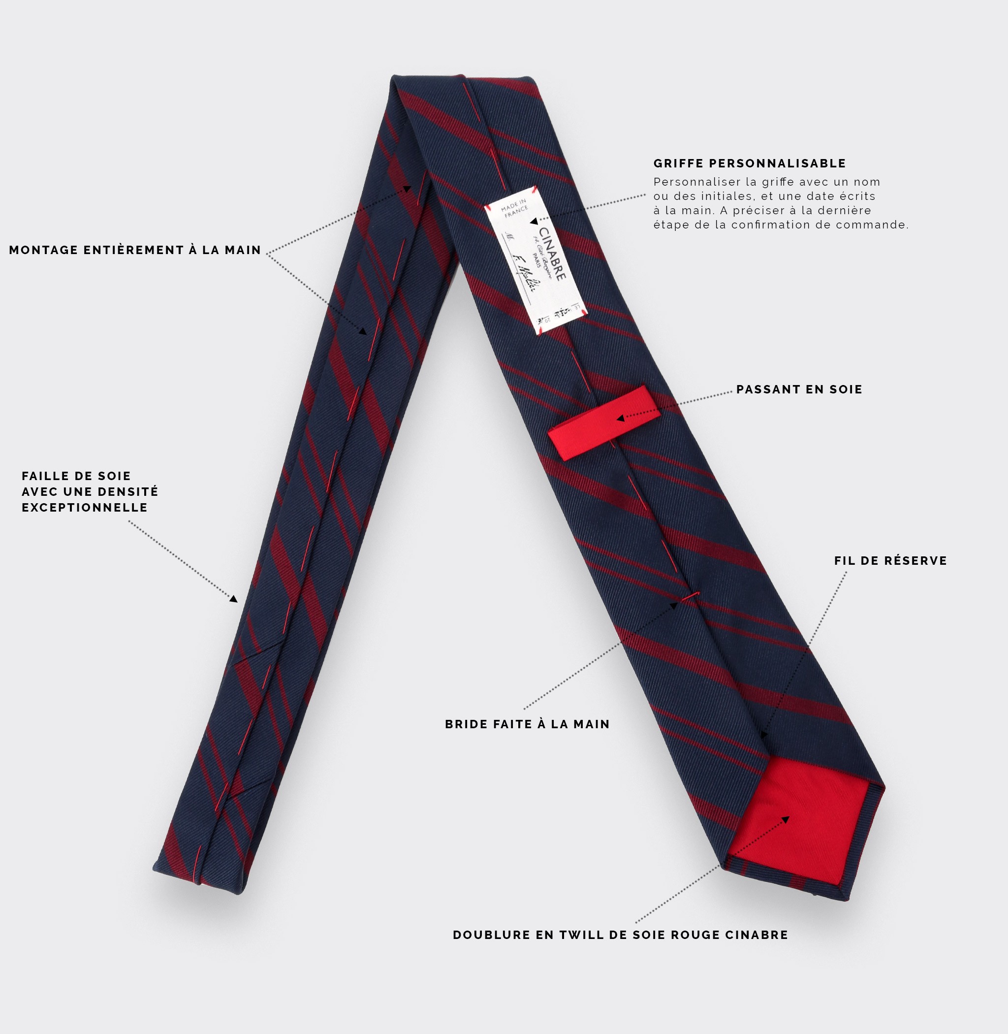 Navy blue and burgundy Club Tie - Cinabre Paris