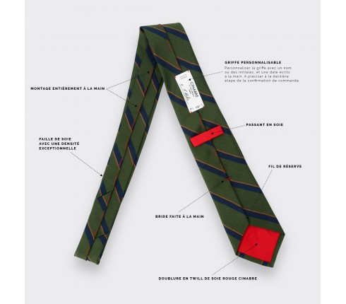 Green, Navy blue and Orange Club Tie - Cinabre Paris