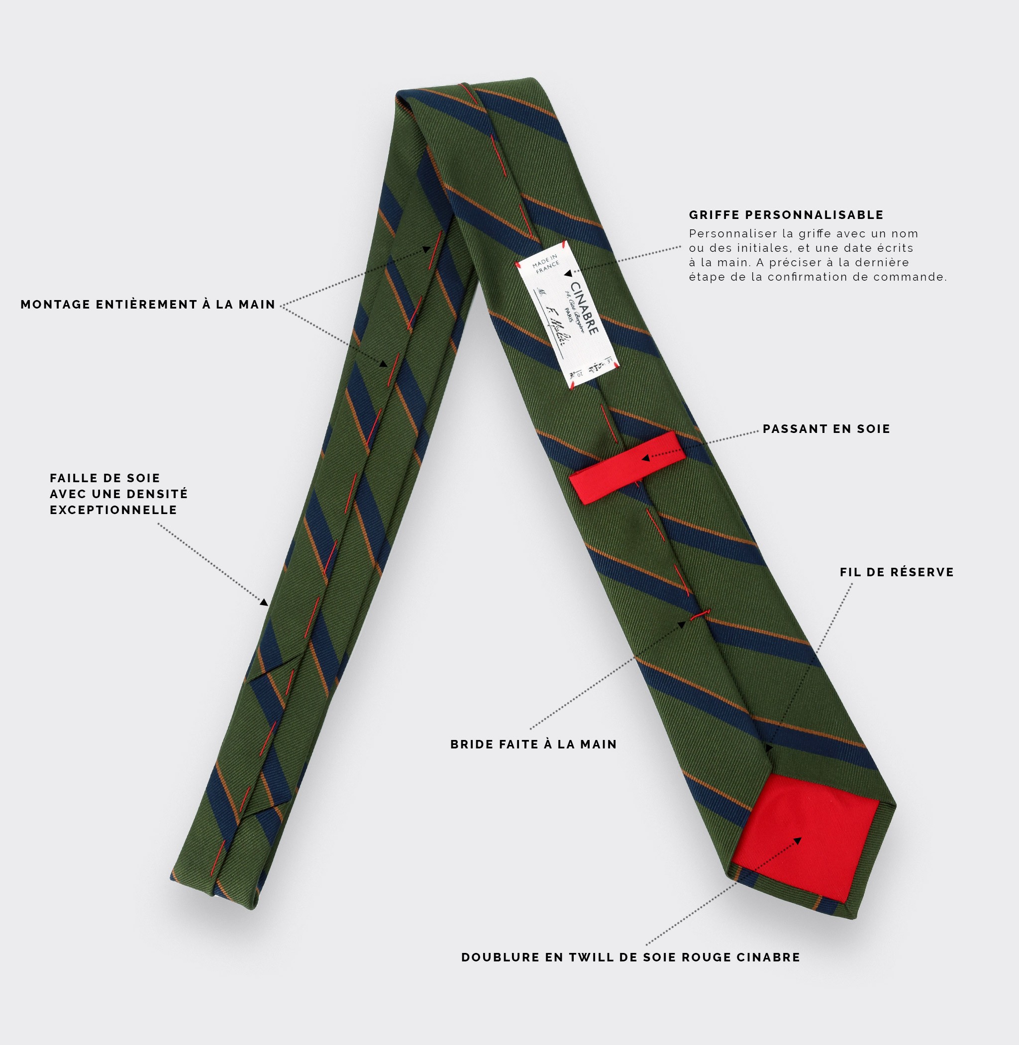 Green, Navy blue and Orange Club Tie - Cinabre Paris