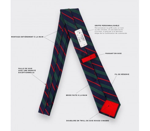 Navy blue, green and red Club Tie - Cinabre Paris