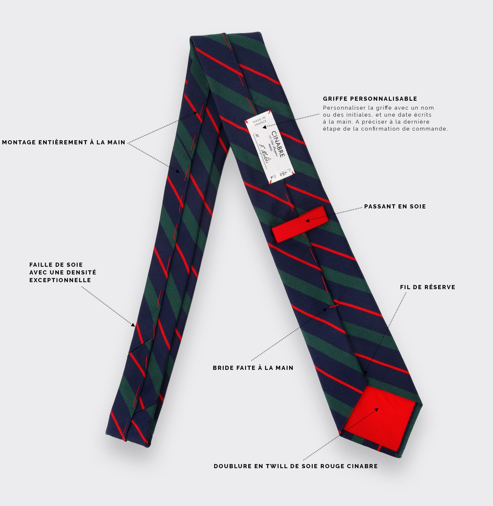 Navy blue, green and red Club Tie - Cinabre Paris