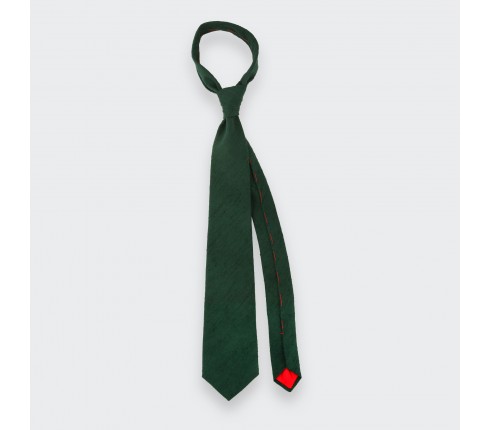 Fir Green Shantung Tie - Silk - Cinabre Paris