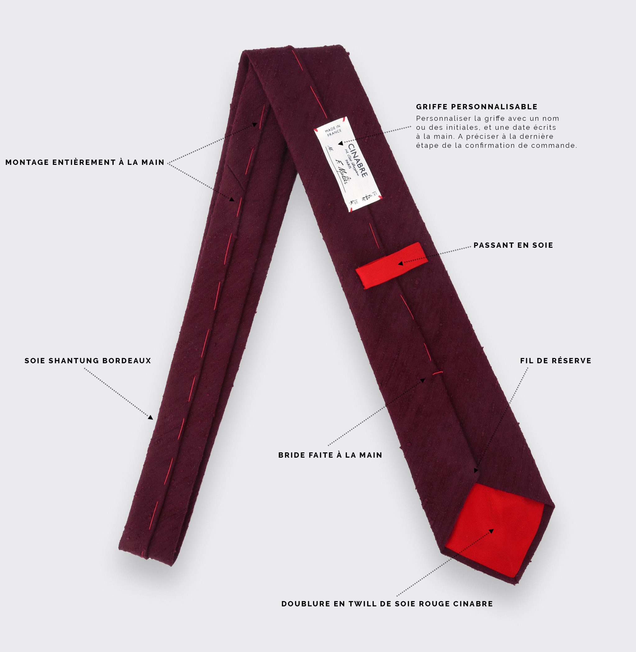 Cravate Shantung Bordeaux - Soie - Cinabre Paris