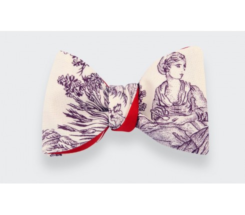 CINABRE PARIS - Noeud Papillon - Toile de Jouy prune - Fait main