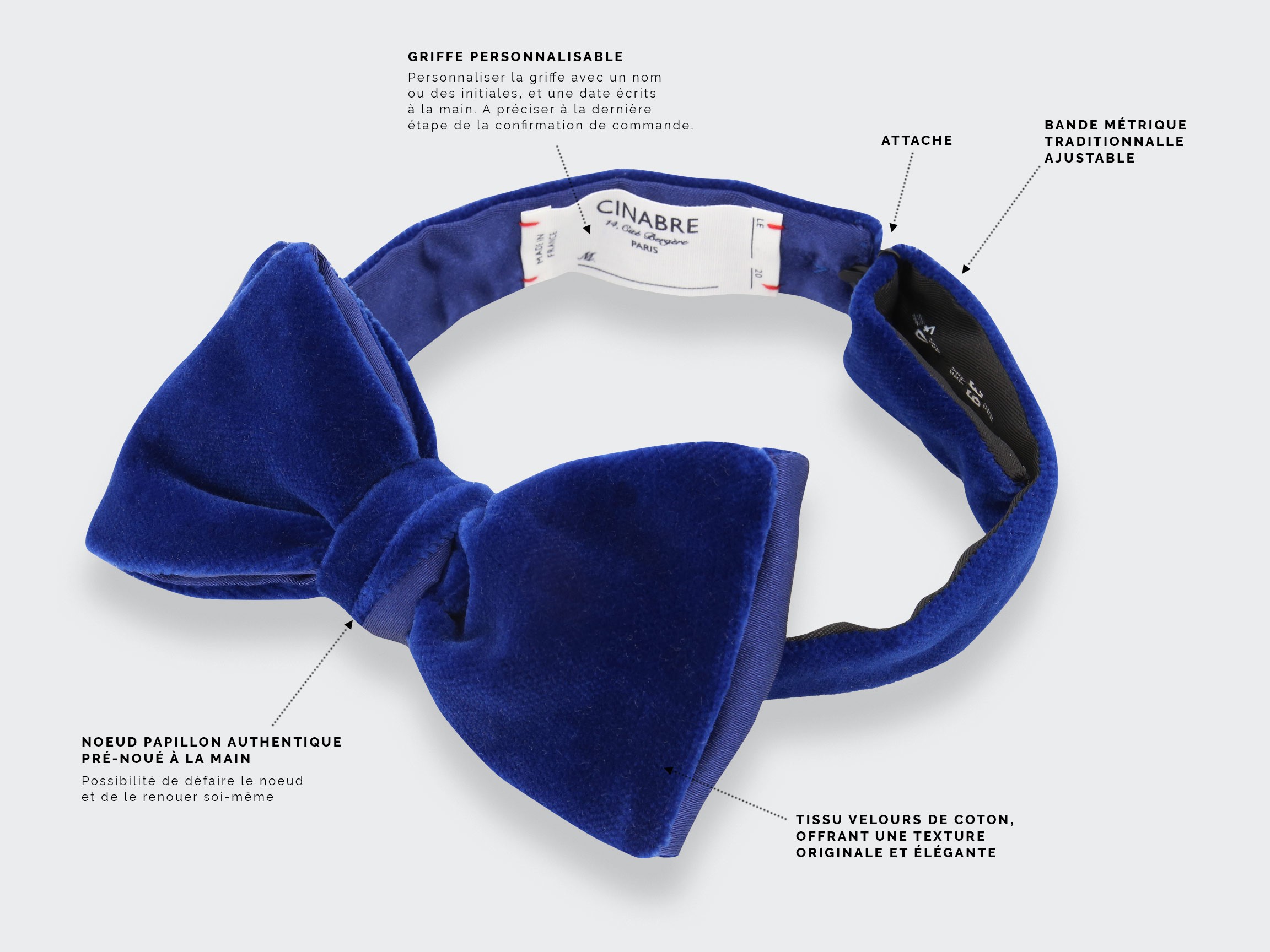 Blue Velvet Bow Tie - Made in France by Cinabre Paris