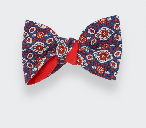 Noeud papillon fleuri bleu et rouge - Cinabre Paris