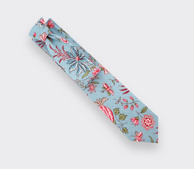 Clear Blue Flowery Tie - Cinabre Paris