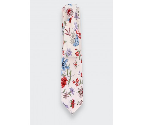 CINABRE Paris - Tie - White Flowery - Handmade