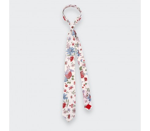 CINABRE Paris - Tie - White Flowery - Handmade