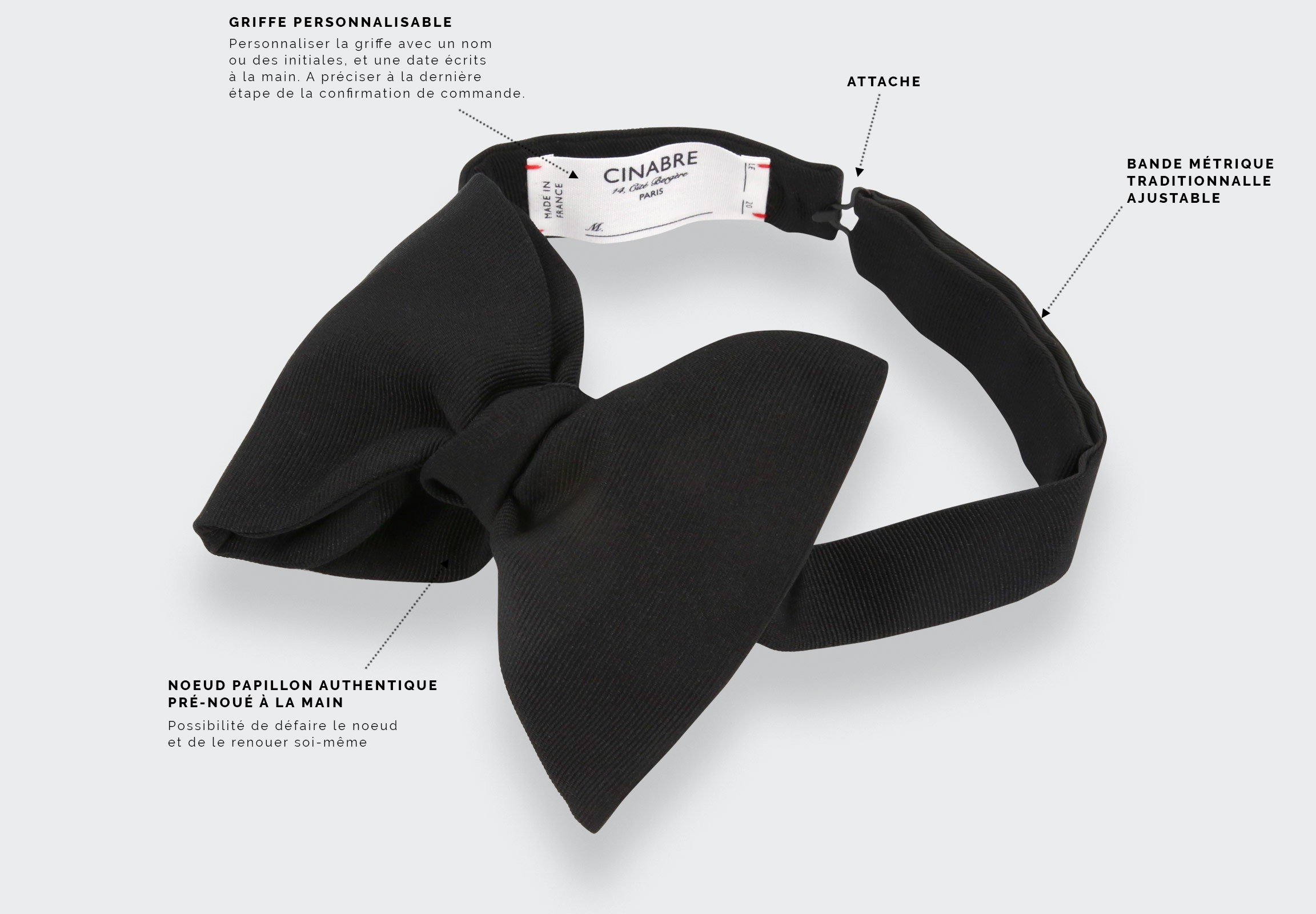 Large Black Faille Bow Tie - Cinabre Paris