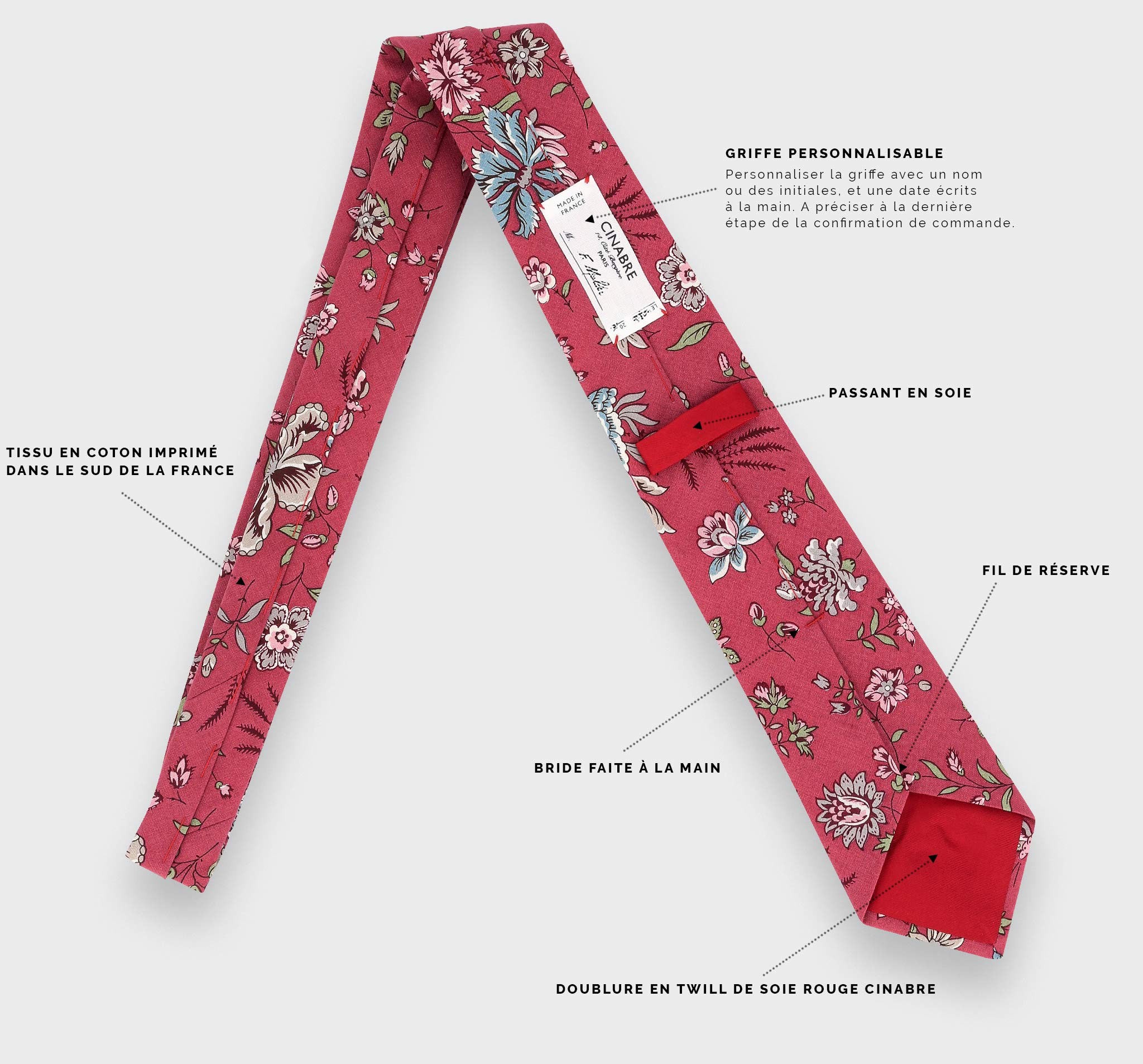 Raspberry Flowery Tie - Cinabre Paris