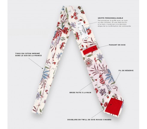 CINABRE Paris - Tie - White Flowery - Handmade