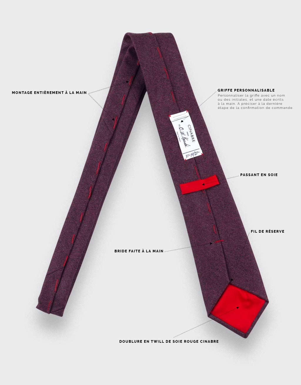 burgundy flannel tie - wool - cinabre paris