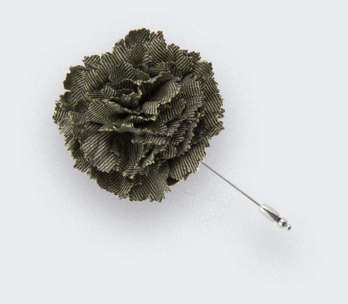 CINABRE - Green Herringbone Flower Lapel Pin - Made in France