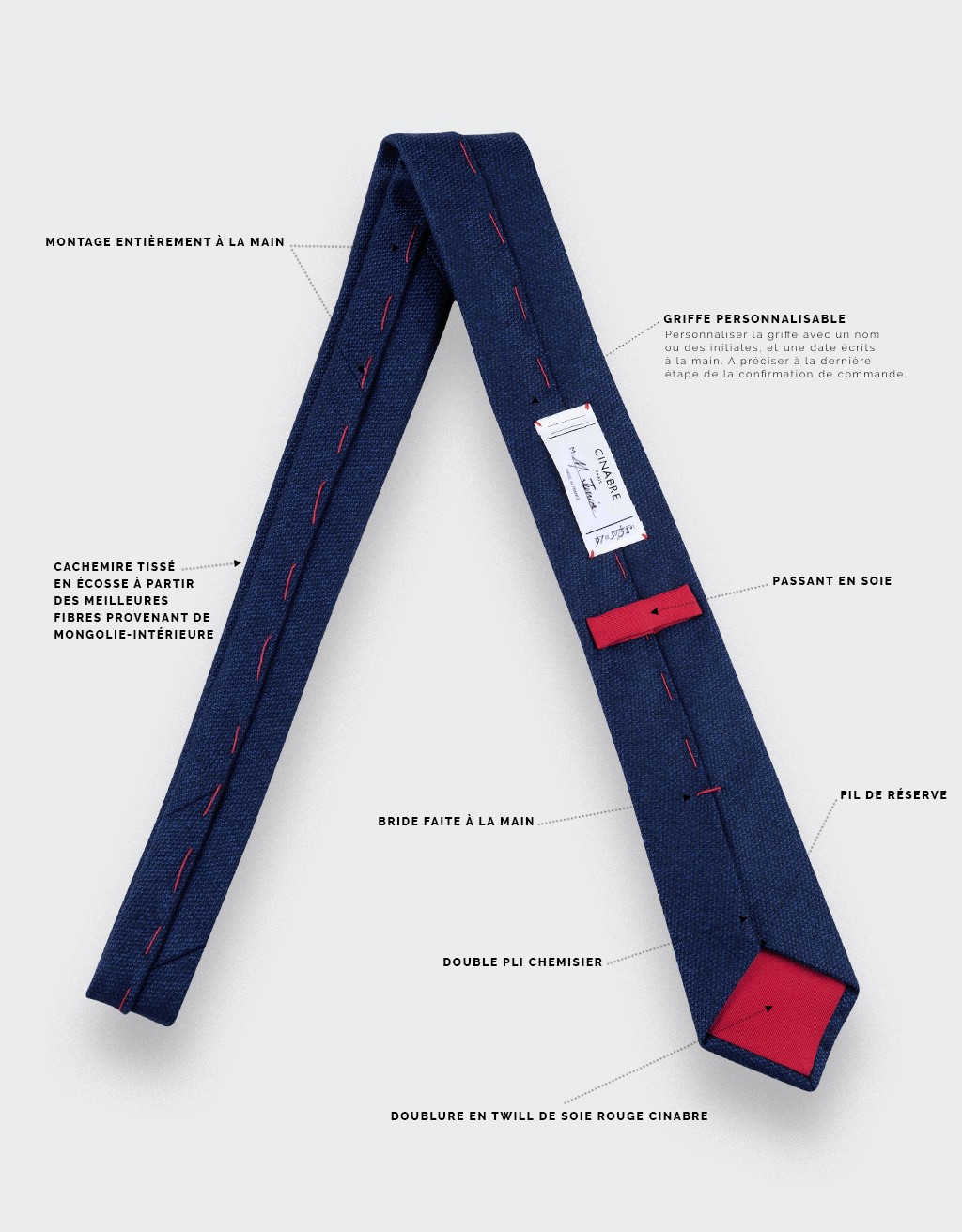 CINABRE Paris - Tie - Kevlar Marine - Made in France