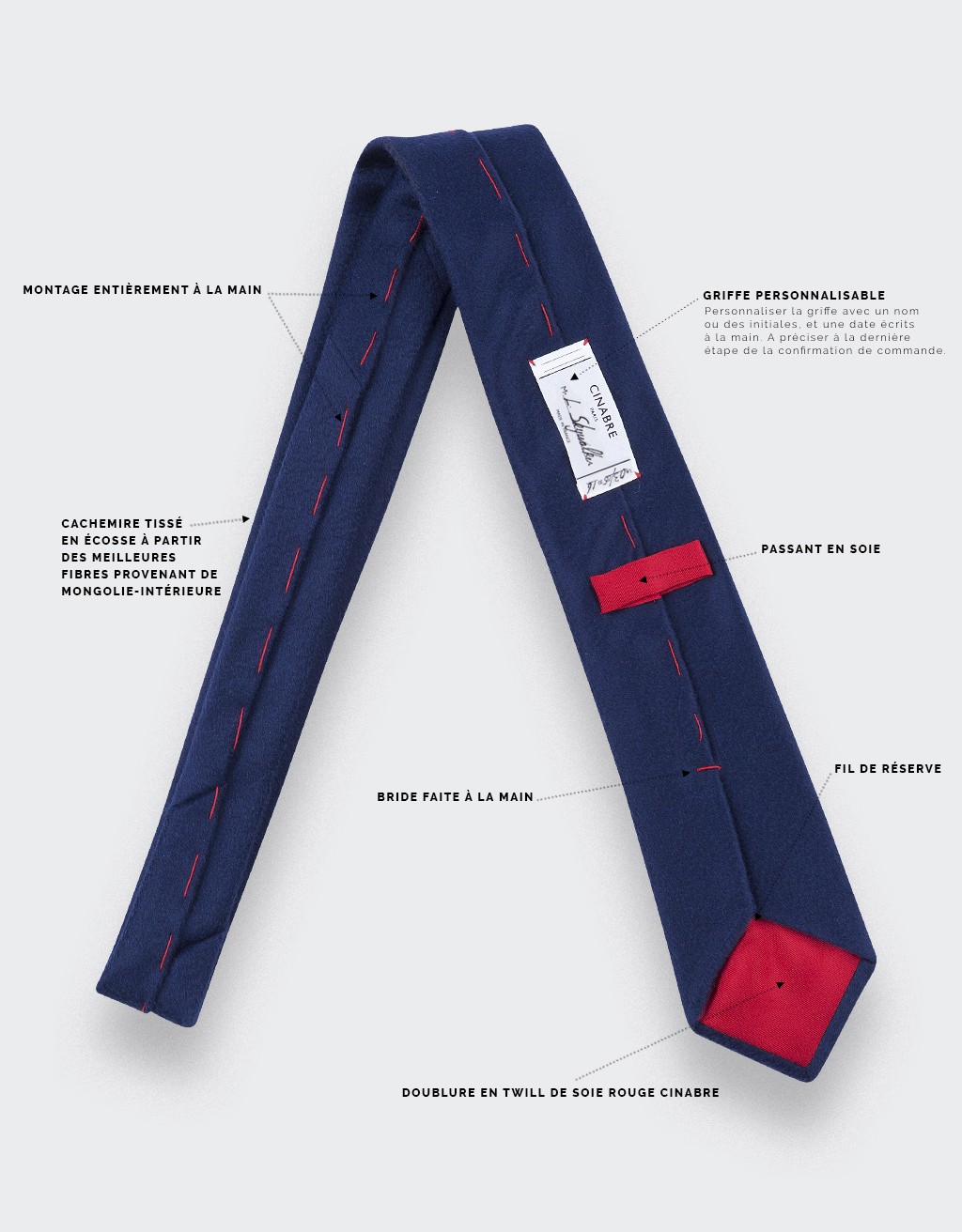 CINABRE Paris - Tie - Peau Bleu - Made in France