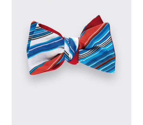 Bow tie Estérel - blue white and orange - silk and linen - CINABRE Paris