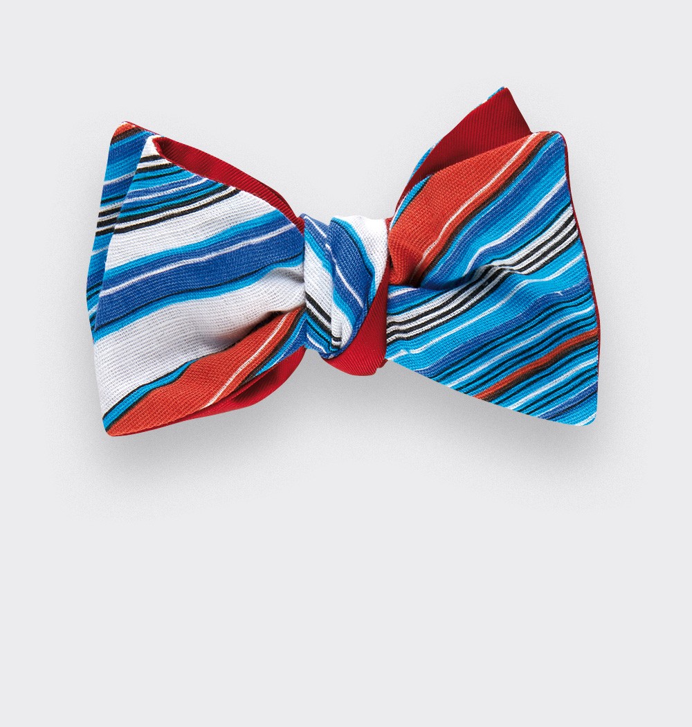 Bow tie Estérel - blue white and orange - silk and linen - CINABRE Paris