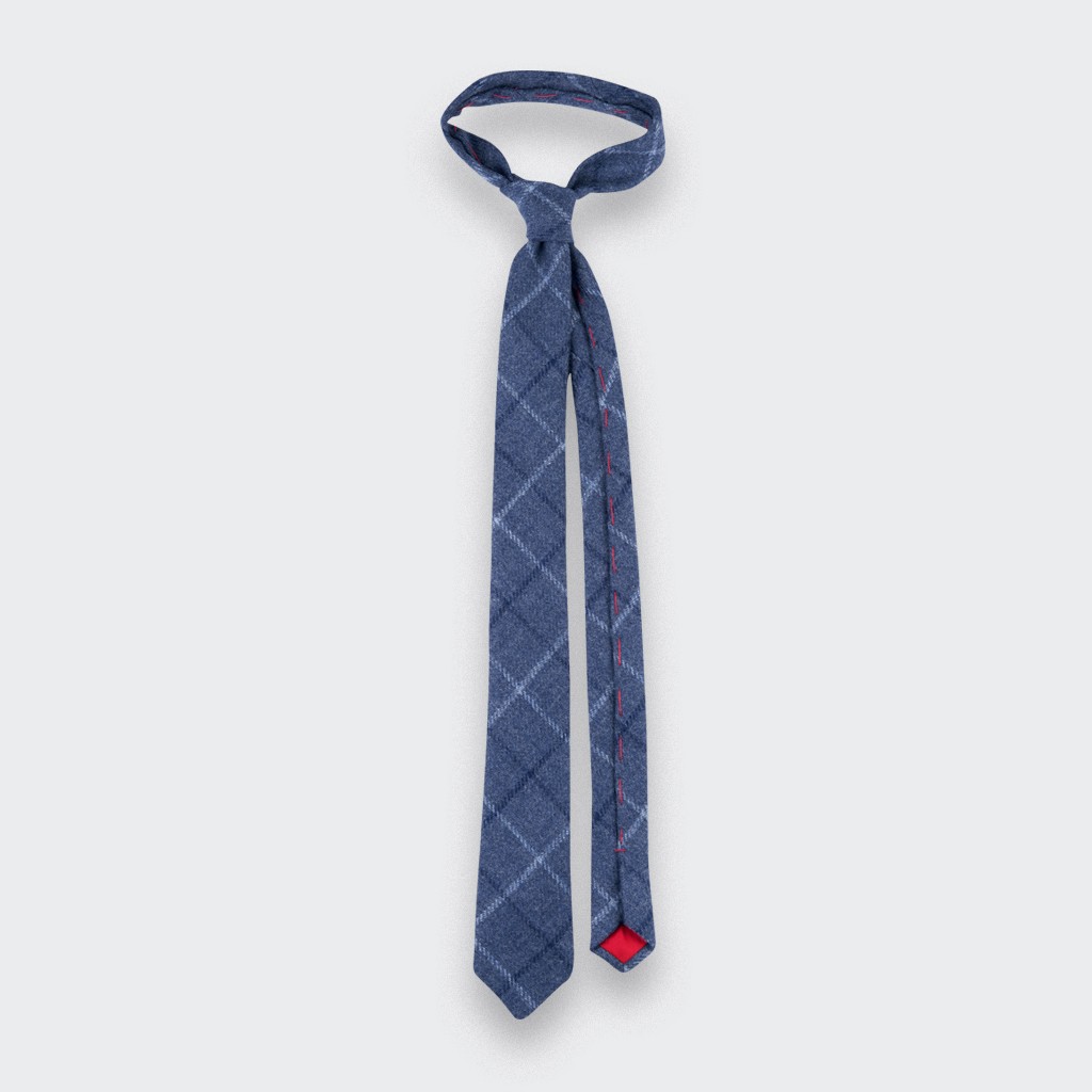 Tie - Blue tweed - wool - Handmade in France by CINABRE Paris