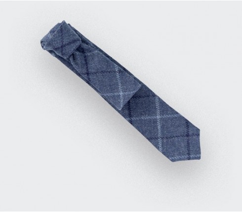 Tie - Blue tweed - wool - Handmade in France by CINABRE Paris