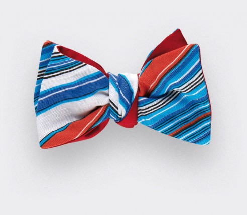 Bow tie Estérel - blue white and orange - silk and linen - CINABRE Paris