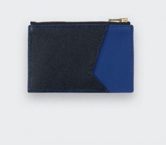 Blue Card holder with black caviar leather - Cinabre Paris