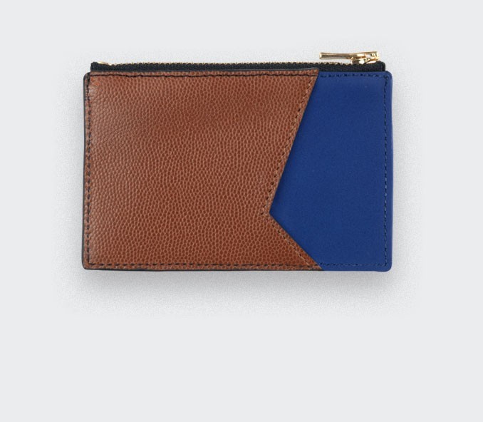 Blue Card holder with brown caviar leather - Cinabre Paris