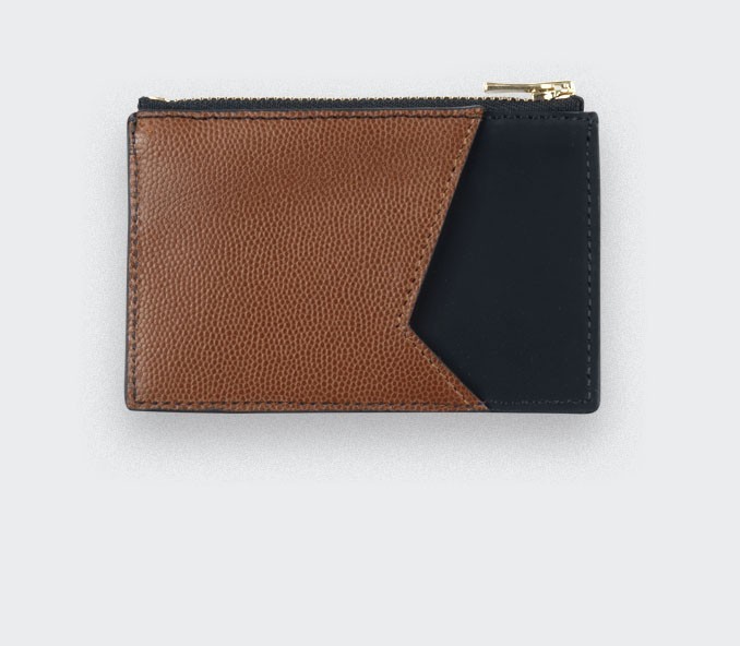 Black Card holder with brown caviar leather - Cinabre Paris