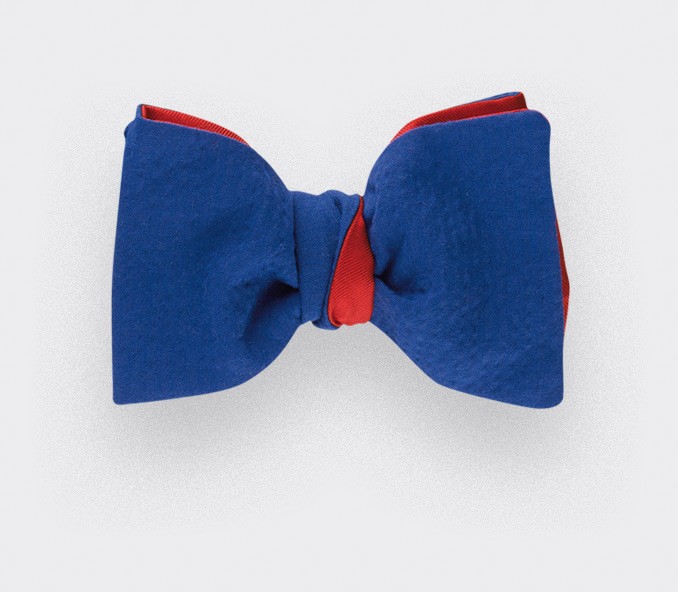 Blue seersucker bow tie - seersucker cotton and silk - CINABRE Paris