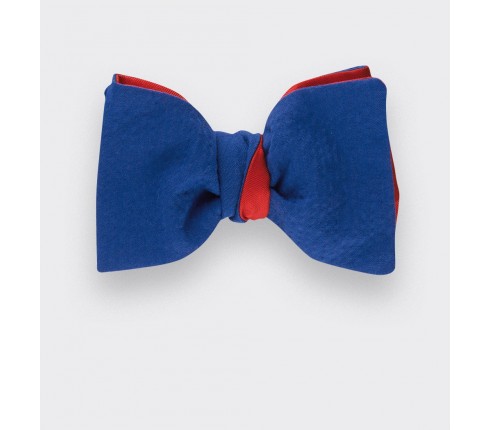 Blue seersucker bow tie - seersucker cotton and silk - CINABRE Paris