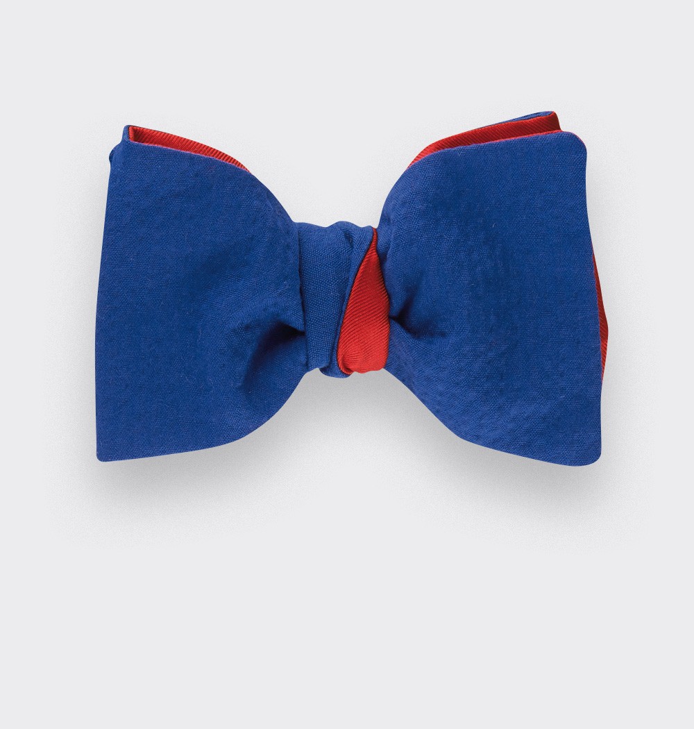 Blue seersucker bow tie - seersucker cotton and silk - CINABRE Paris