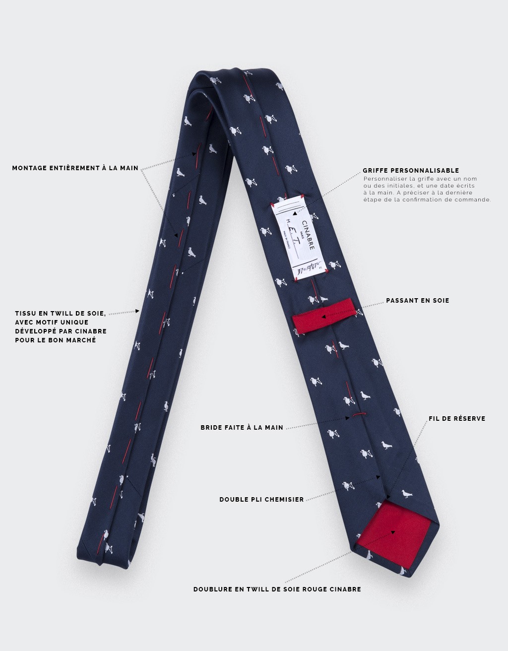 paris pigeon vs caniche tie - silk - cinabre paris