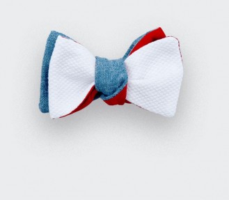 Bow tie Pique cotton denim - Made in France - Cinabre Paris