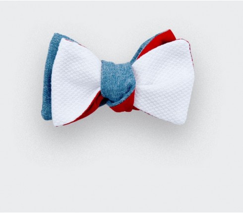 Bow tie Pique cotton denim - Made in France - Cinabre Paris