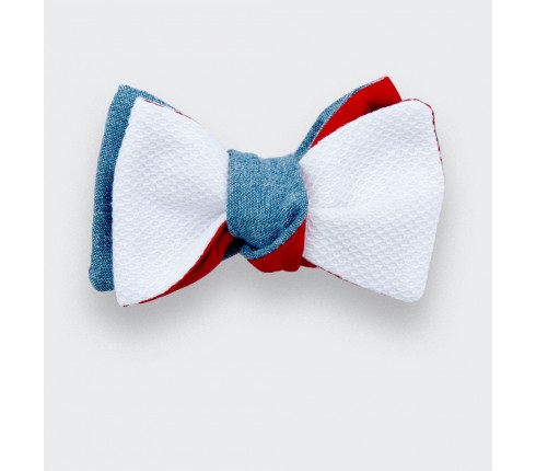 Bow tie Pique cotton denim - Made in France - Cinabre Paris