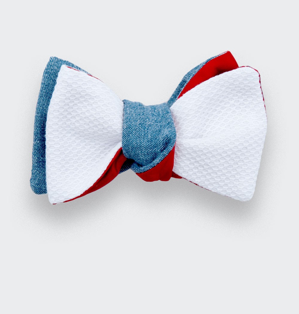 Bow tie Pique cotton denim - Made in France - Cinabre Paris