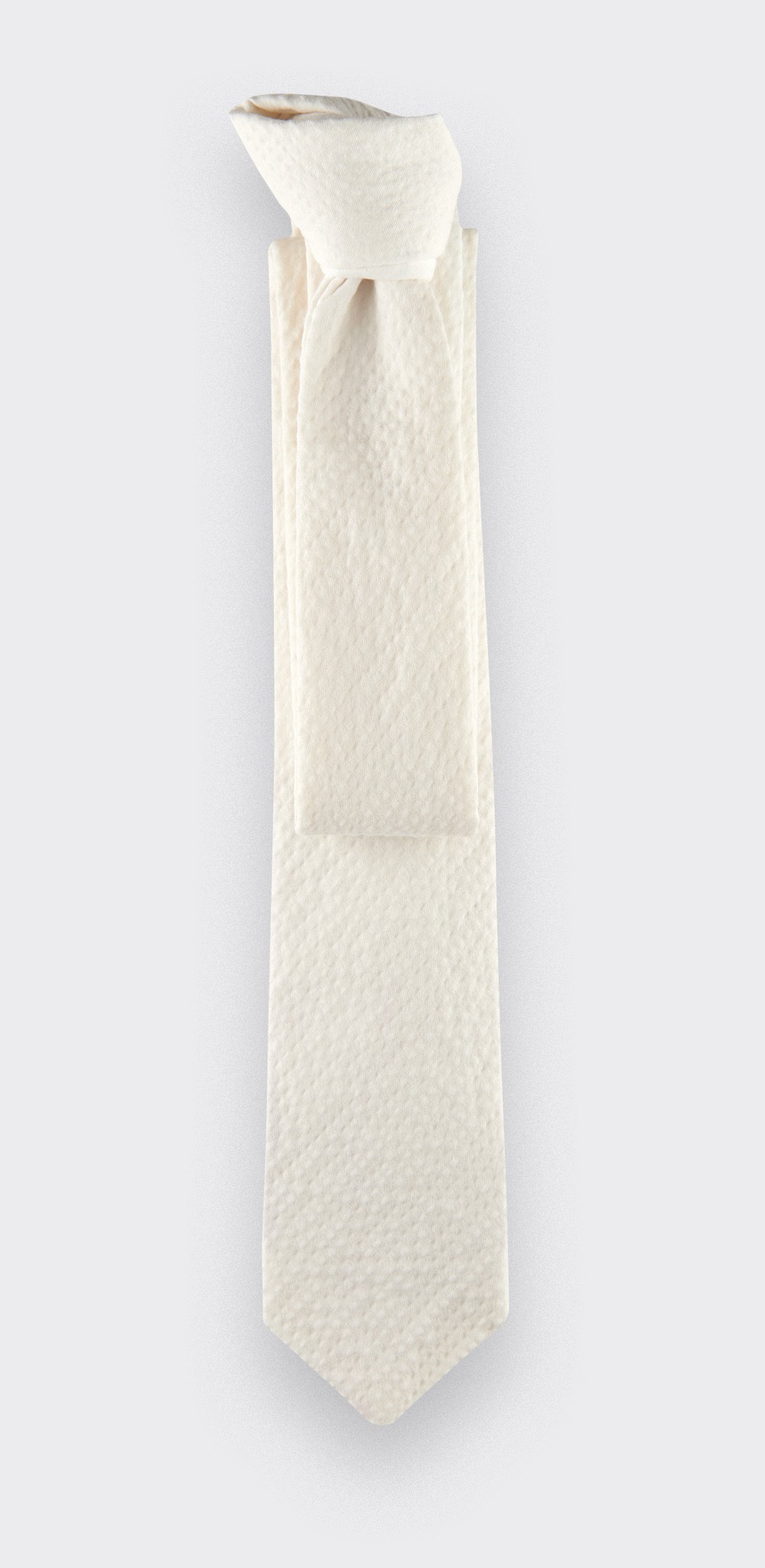 tie white seersucker - cotton and silk - CINABRE Paris