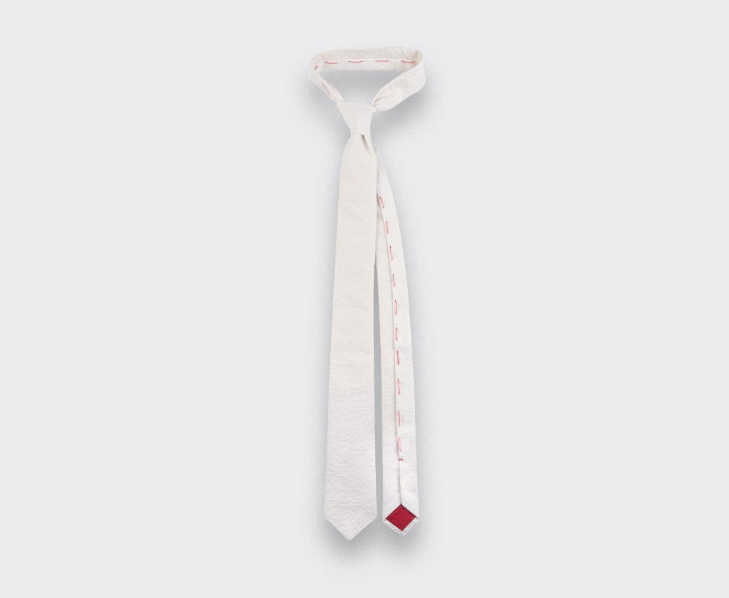 tie white seersucker - cotton and silk - CINABRE Paris