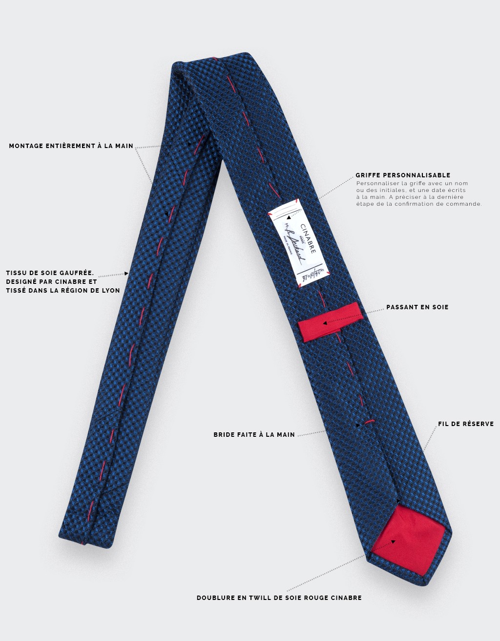 tie navy blue 3D - silk - cinabre paris