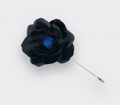 black leather flower lapel pin - leather - cinabre paris