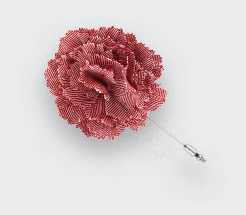 boutonniere red herringbone - flower lapel pin wool - cinabre paris