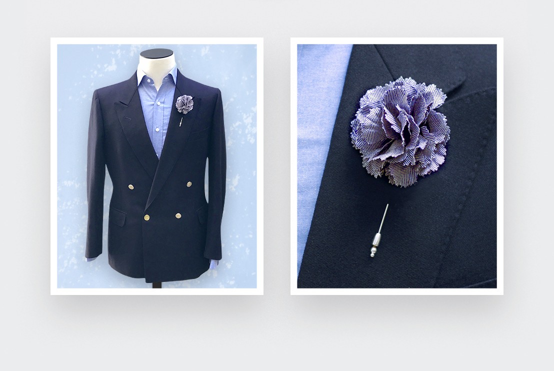 boutonnière costume chevron lavande - oeillet laine - cinabre paris