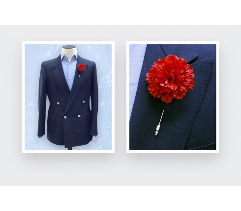 Boutonnière pour costume Soie Rouge -  Cinabre Paris