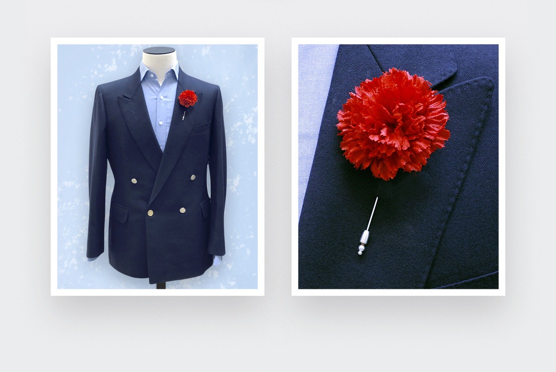 Boutonnière pour costume Soie Rouge -  Cinabre Paris